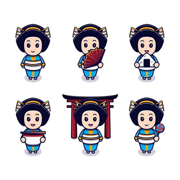 Linda chica japonesa con diferentes expresiones.