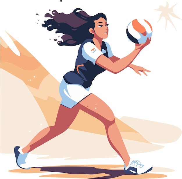 Linda Chica Joven Dibujos Animados Jugando Voleibol