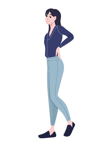 Linda chica joven en ropa casual de moda diseño de personajes de dibujos animados ilustración vectorial plana aislada en fondo blanco