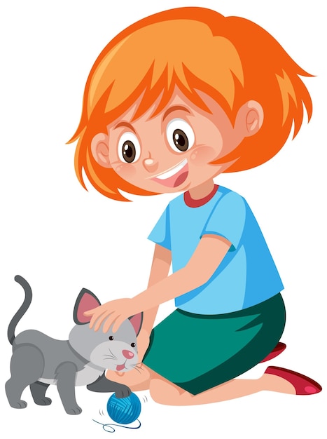Linda chica jugando con gatito