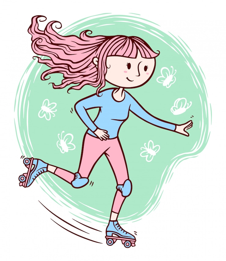 Vector linda chica jugando ilustración de patines