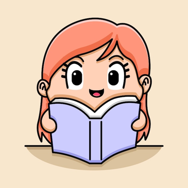 Linda chica leyendo un diseño de dibujos animados de libros