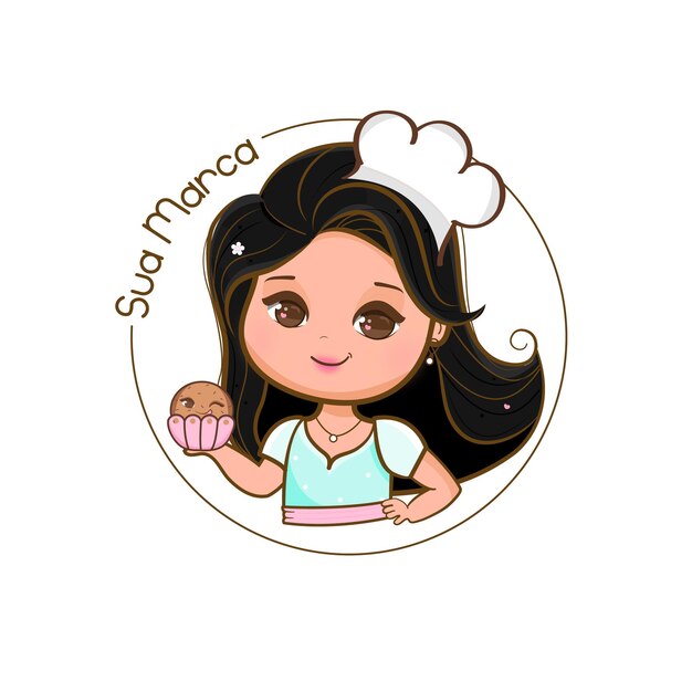 La linda chica mascota con el diseño del logotipo del cupcake Vector