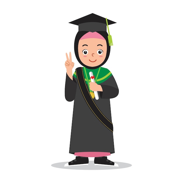 Linda chica musulmana hijab islámico graduación de la escuela