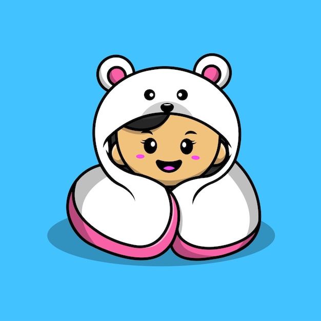 Linda Chica Con Oso Polar Manta Dibujos Animados Vector Icono Ilustración