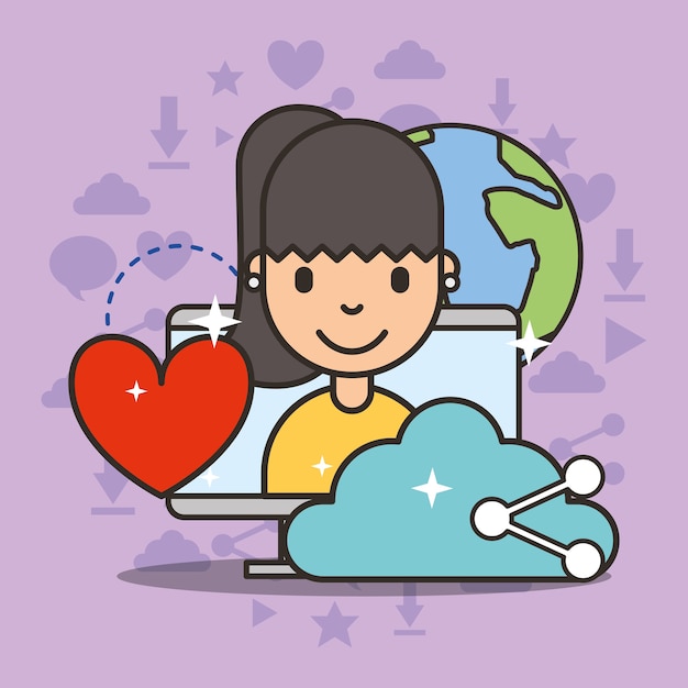linda chica en la pantalla de la computadora