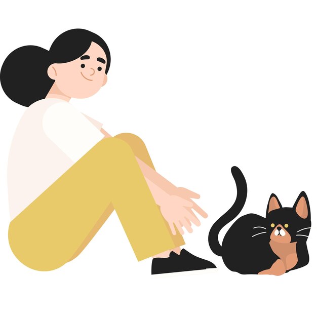 Linda chica plana con gato