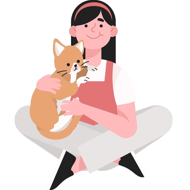 Linda chica plana con gato