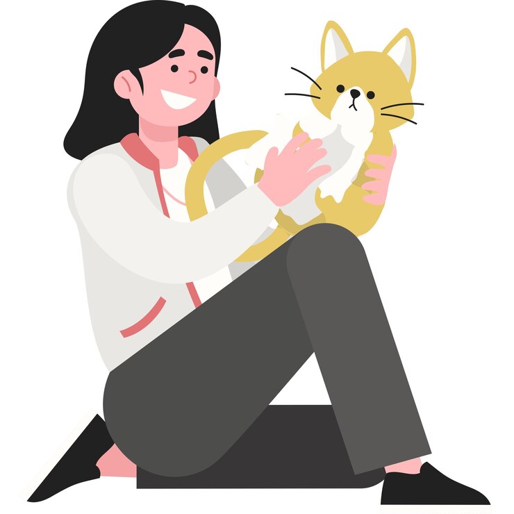 Linda chica plana con gato