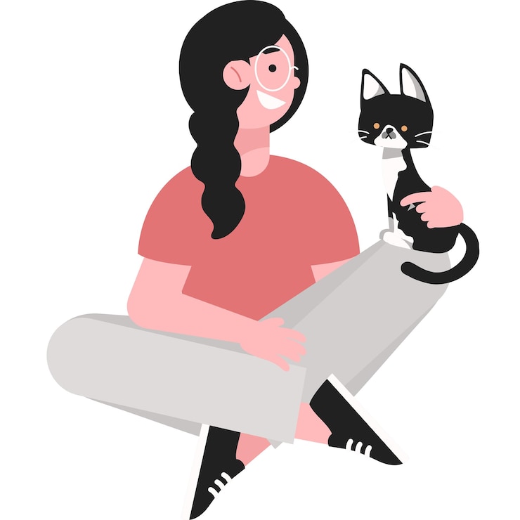 Linda chica plana con gato