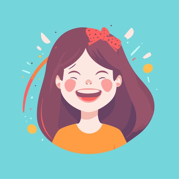 Linda chica risa y alegría sonrisa cara plana ilustración avatar