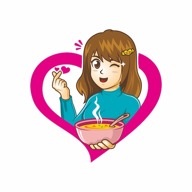 linda chica sosteniendo dibujo de sopa de amor