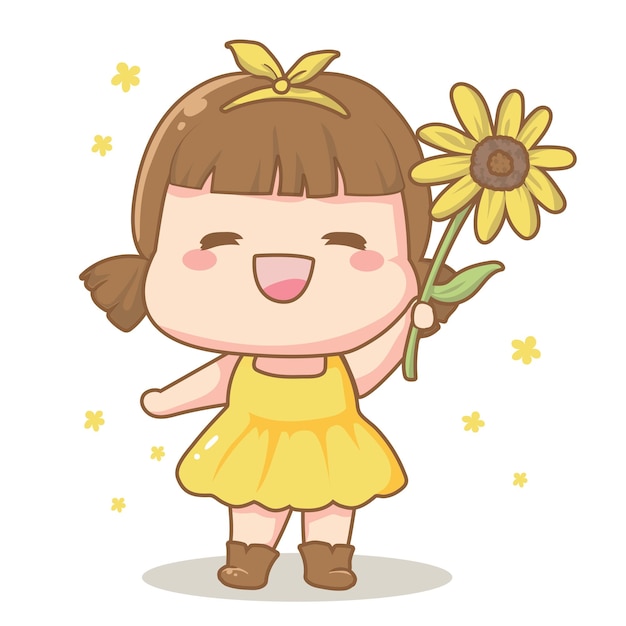 Linda chica traer girasol ilustración vector lindo