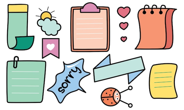 Linda colección de adornos y papel de notas de bullet journal en estilo colorido