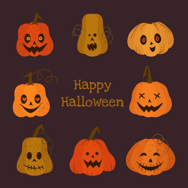 Linda colección de calabazas para ilustración y vector de halloween