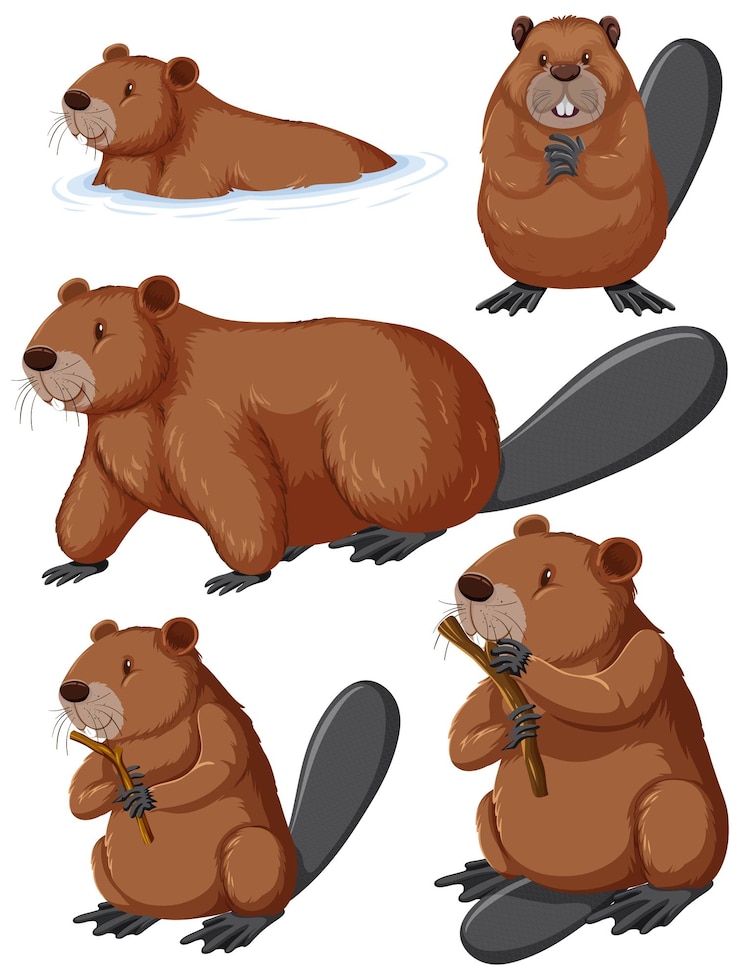 Vector linda colección de castores de dibujos animados