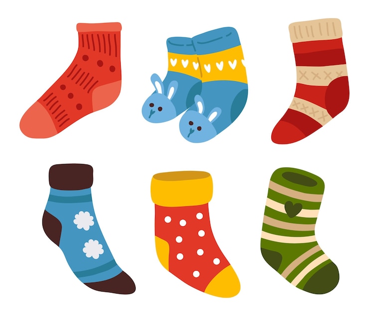 Vector linda colección de coloridos calcetines infantiles de invierno varios