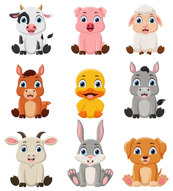 Linda colección de dibujos animados de animales de granja