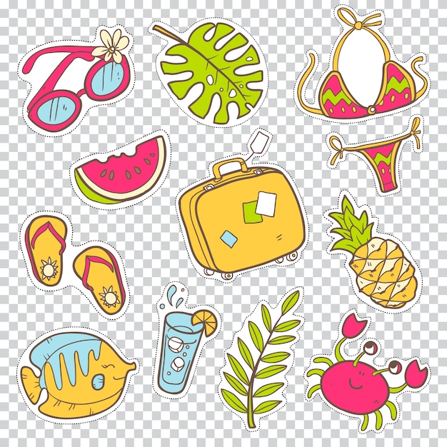linda colección de doodle de pegatinas de verano.