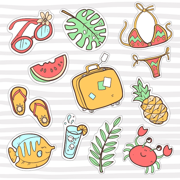 linda colección de doodle de pegatinas de verano.
