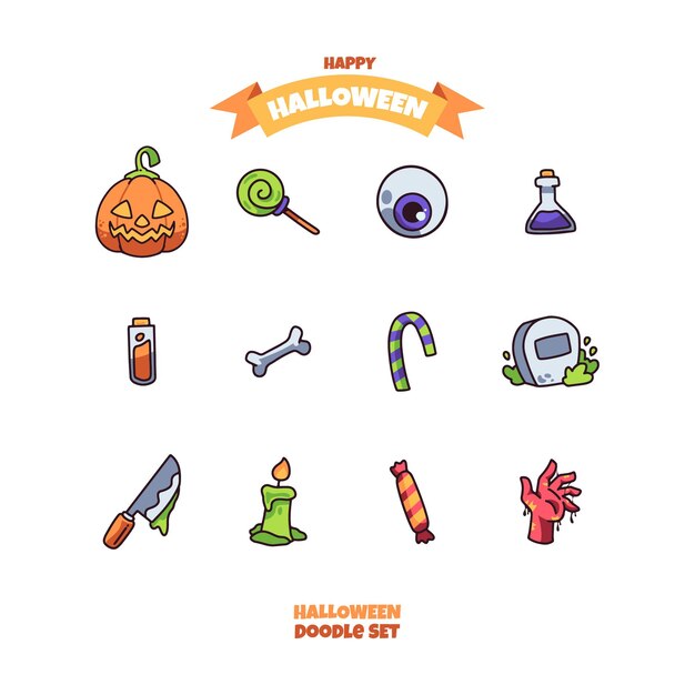 Linda colección de elementos de halloween de diseño plano