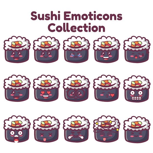 Linda colección de emoticonos de sushi