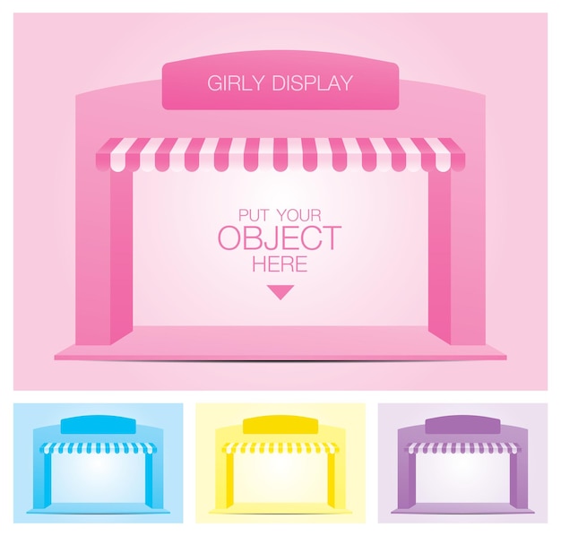 linda colección de escaparates pastel girly con toldo y señalización vector de ilustración 3d