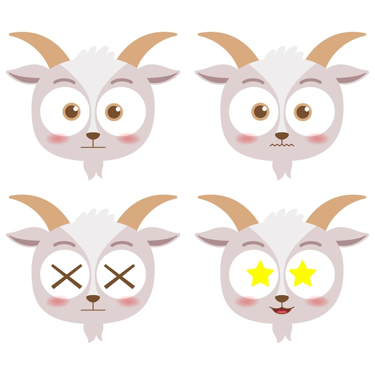 Vector linda colección de iconos de emotes de cabeza de cabra