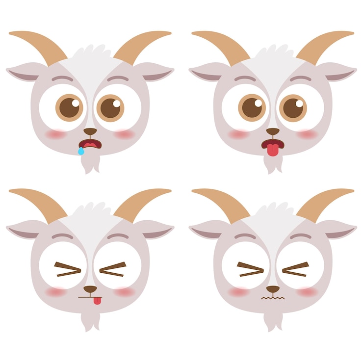 Vector linda colección de iconos de emotes de cabeza de cabra