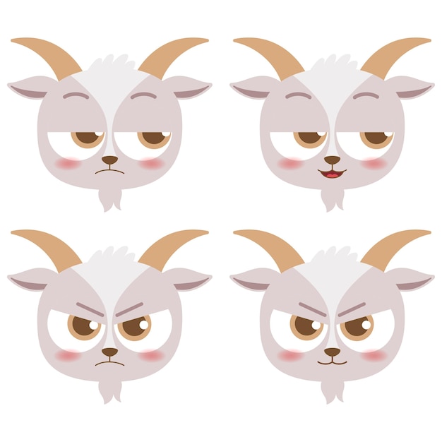Vector linda colección de iconos de emotes de cabeza de cabra