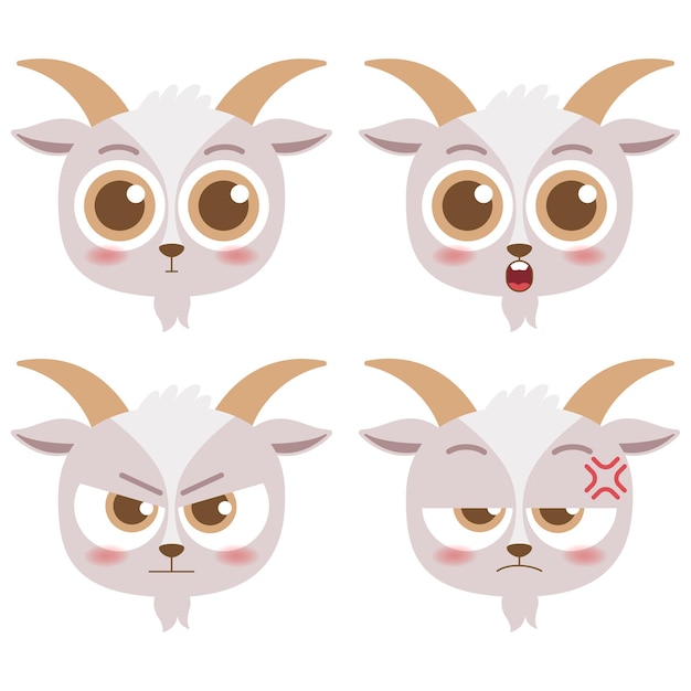 Vector linda colección de iconos de emotes de cabeza de cabra
