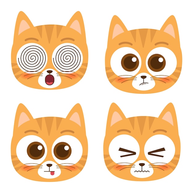 Vector linda colección de iconos de emotes de cabeza de gato