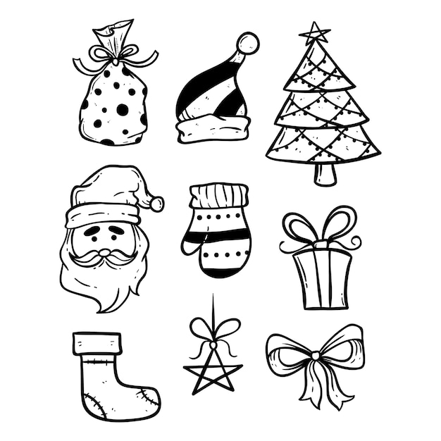 Linda colección de iconos de navidad con doodle art