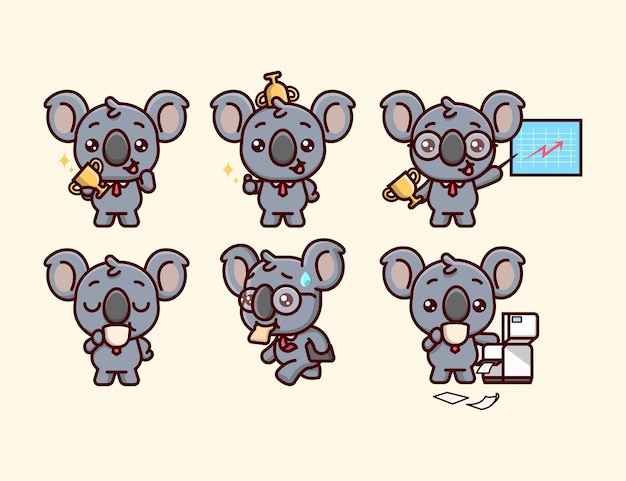 LINDA COLECCIÓN DE ILUSTRACIONES DE DIBUJOS ANIMADOS DE TRABAJADORES DE OFICINA DE KOALA