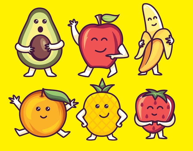 Linda colección de ilustraciones de personajes de frutas