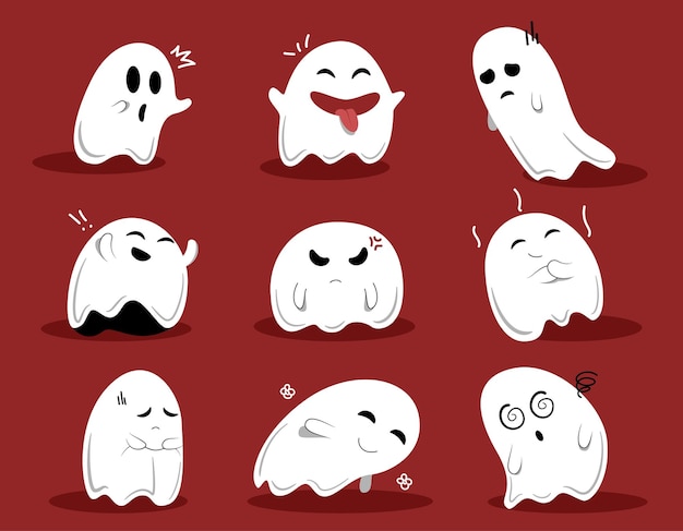 linda colección de ilustraciones planas fantasmas