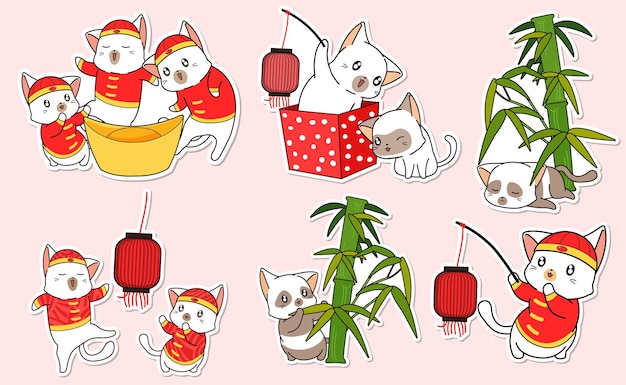 linda colección de pegatinas de dibujos animados de gatos
