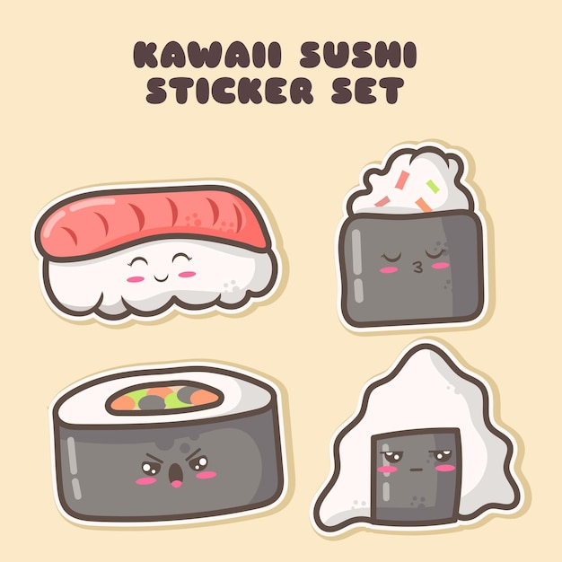 Linda colección de pegatinas de sushi kawaii