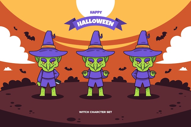 Vector linda colección de personajes de halloween de brujas