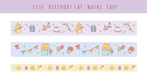 linda colección de washi tape feliz cumpleaños gato