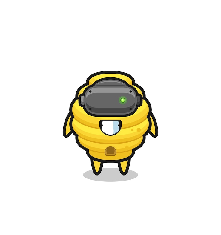 Vector linda colmena de abejas usando auriculares vr