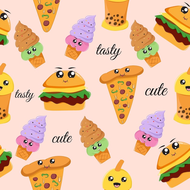 linda comida chatarra con patrones sin fisuras de helado