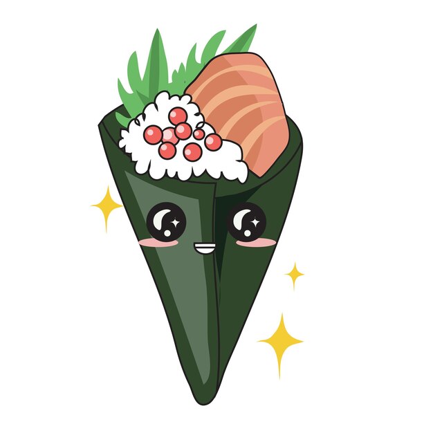 Linda comida japonesa sobre fondo blanco para obras de arte de moda para niños, libros para niños, invitaciones