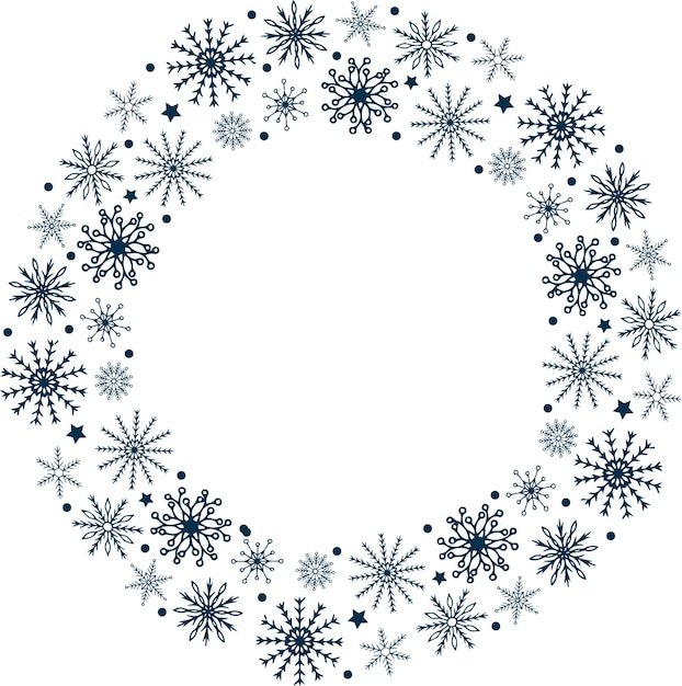Una linda corona con copos de nieve saludos a las estaciones
