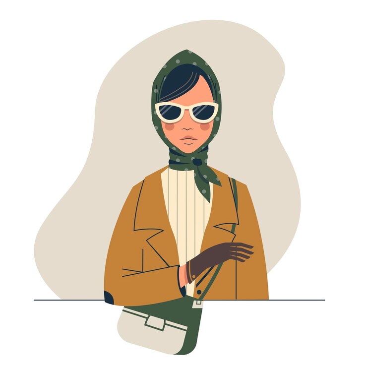 Vector linda dama elegante de dibujos animados con gafas de sol y bolso