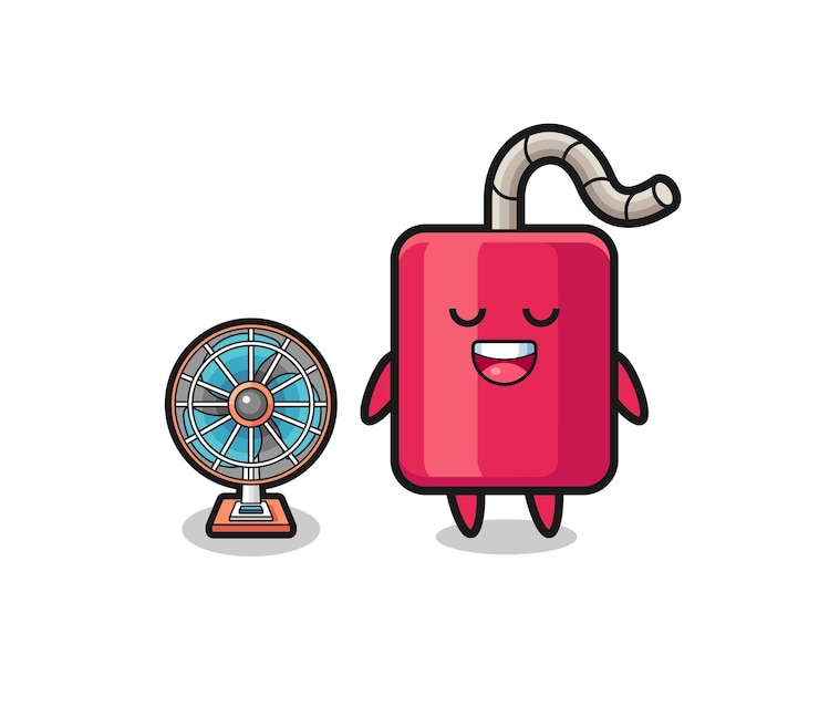 Vector linda dinamita está parada frente al ventilador.