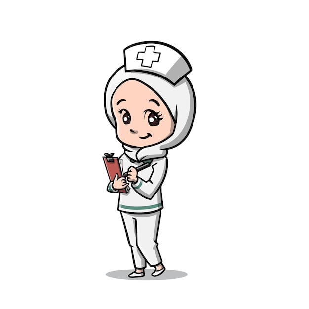 Vector linda enfermera musulmana con dibujos animados de hijab