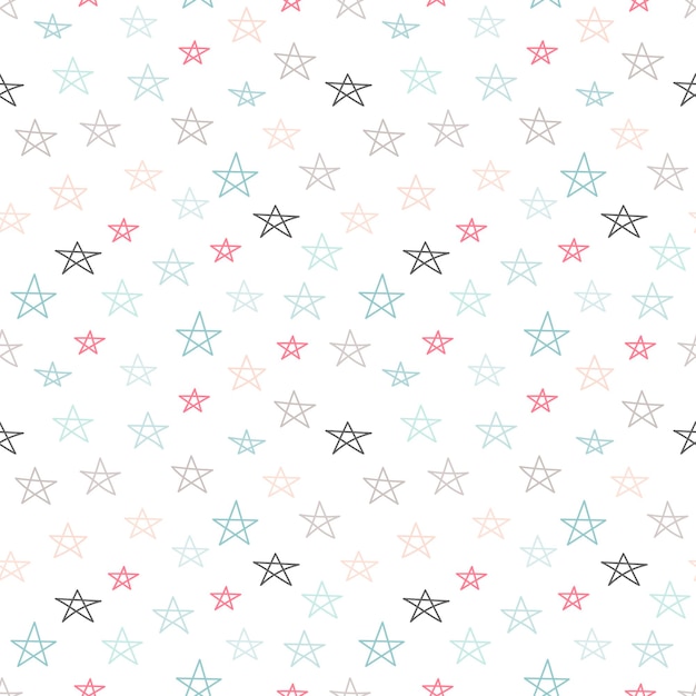 Linda estrella de colores de patrones sin fisuras en blanco. Gracioso fondo festivo, papel de regalo.