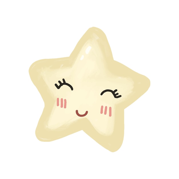 Una linda estrella de dibujos animados sonriente con las mejillas rosadas