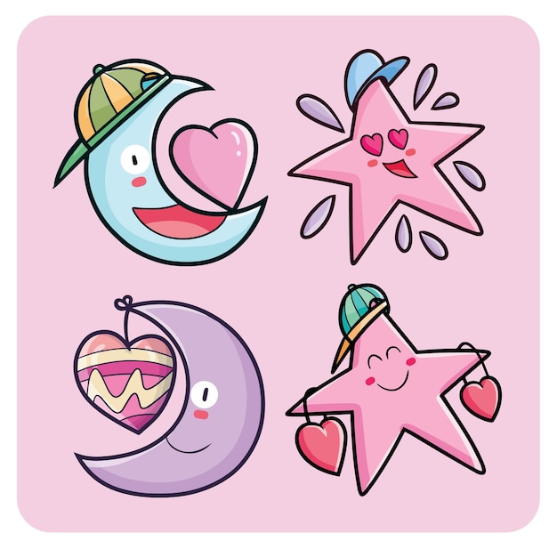 Linda estrella y luna con elementos de amor.